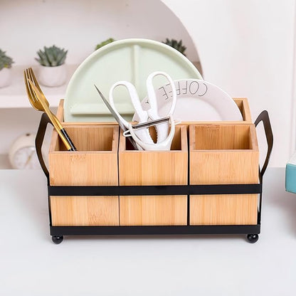 Silverware Caddy Wood Utensil Holder Paper Plate Dispenser Diningware storage box Cutlery Flatware Organizer Box for Spoons Forks Plates Napkins