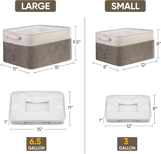 BALEINE 2 Pack Fabric Closet Storage Bins for Shelves, Linen Closet Organizers and Storage, Decorative Baskets for Organizing, Shelf, Clothes, Home, Office (Brown, 12"x8"x8")