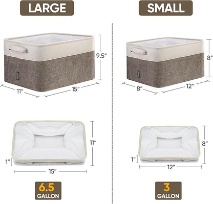 BALEINE 3 Pack Fabric Closet Storage Bins for Shelves, Linen Closet Organizers and Storage, Decorative Baskets for Organizing, Shelf, Clothes, Home, Office (Brown, 15"x11"x9.5")