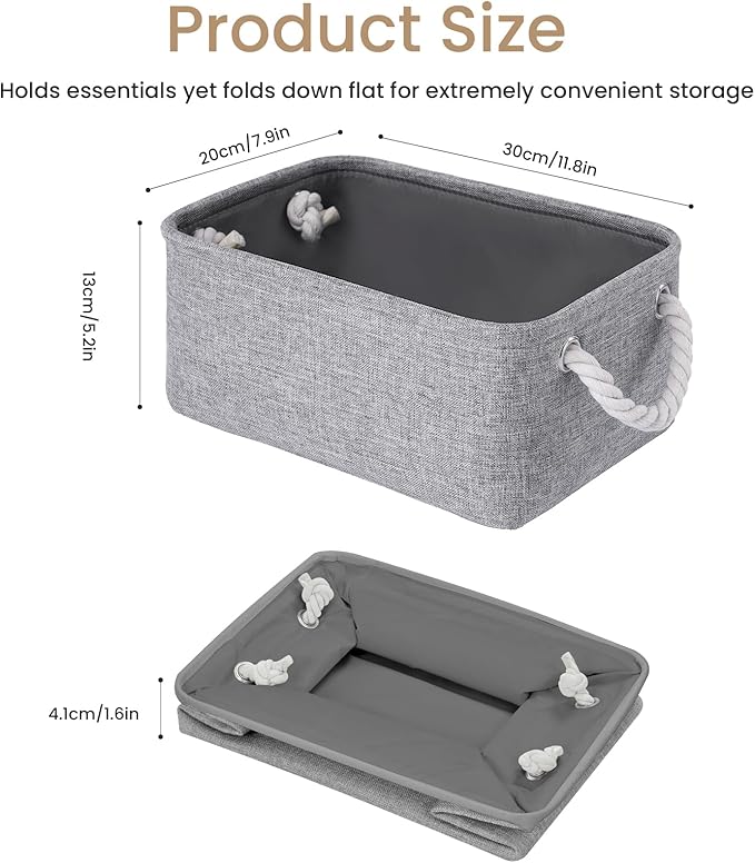 Storage Baskets for Shelves 11.8x7.9x5.2 Inch, Foldable Fabric Storage Bins with Handles, Small Storage Baskets for Organizing Closet, Office, Home Organization (6-Pack, Gray)