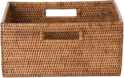 KOUBOO La Jolla Rattan Shelf Handles, Medium, Honey-Brown Storage Basket,