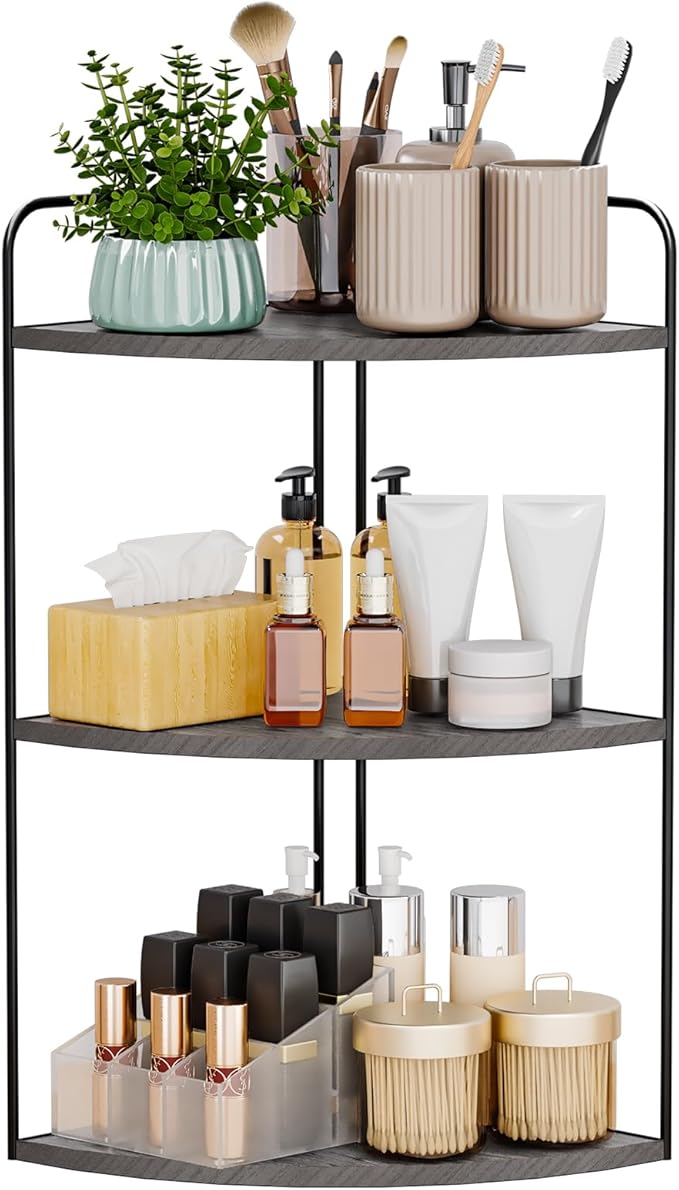 Forest Angle Bathroom Counter Organizer,Countertop Organizer,Vanity Organizers,Bathroom Storage,Bathroom Sink Caddy,Counter Shelf,Corner Counter,Corner Shelves(Black-Grey)