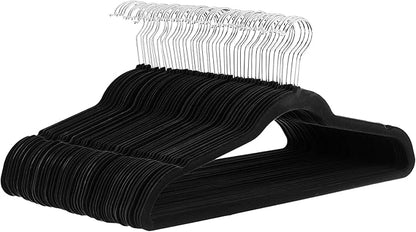 Campsie Velvet Hangers 50 Pack,Premium 360 Rotating Non-Slip Felt Hangers,Space Saving Non-Slip Clothes Hangers with Shoulder Notches,Durable Black Velvet Hangers for Coats,Suits,Dress