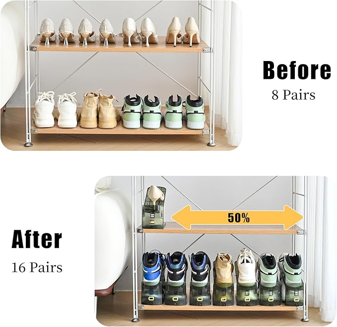 20 Pack Shoe Slots Organizer Adjustable Level Shoe Stacker Holder Storage Space Saving Sneakers Display Tray Rack for Closet (Green Transparent, 20 Pack)