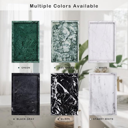 Bathroom Tray for Countertop, Marble Perfume Tray for Dresser Organizer, Marble Tray for Bathroom Counter & Home Decor, Natural Decorative Stone Vanity Trays, 12" x 8", Starry White