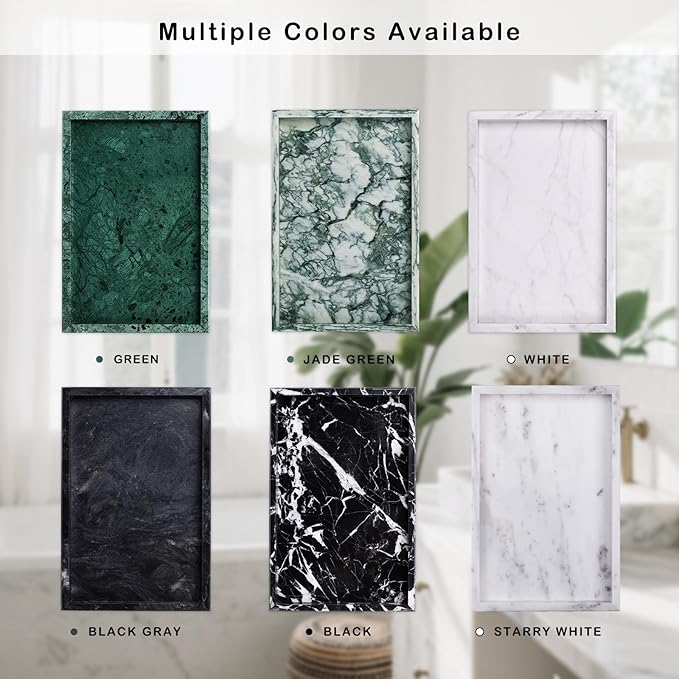 Marble Bathroom Tray for Countertop & Home Decor, Natural Decorative Marble Tray for Jewelry & Perfume Organizer, Luxury Stone Vanity Trays for Dresser, Kitchen Counter, 12" x 8", Green