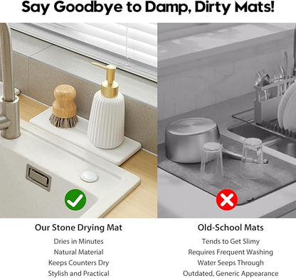2 Pack Diatomite Stone Sink Tray, Water Absorbing Mat for Kitchen & Bathroom Counter, Quick Dry Soap Dish Makeup Vanity Caddy,Sponge Holder Organizer, White - 2pcs of 9"x 3.5"