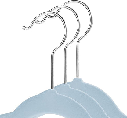 Casafield 100 Velvet Kid's Hangers - 14" Size for Children's Clothes - Light Blue