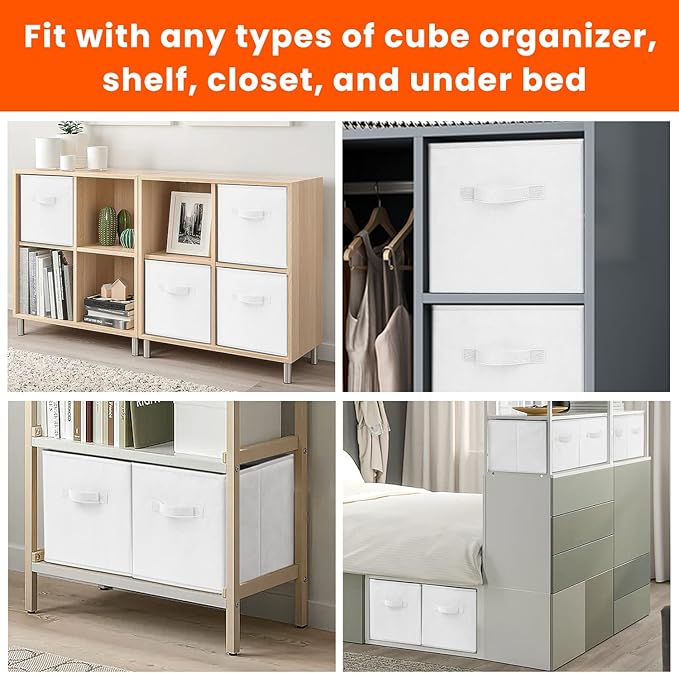 Criusia Storage Cubes - 11 Inch Heavy Duty Fabric Storage Bins for Shelves Closet Cube Organizer - 8 Pack Collapsible Cube Storage Bins Baskets for Clothes Blankets Toys - Nursery Organization (White)