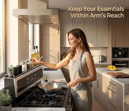 AWOKE Magnetic Over the Stove Shelf, 16" to 30" Extendable Steel Spice Rack for Back of Stove, Above Oven Storage Organizer, Stove Top Shelf for Kitchen Range, Heat Resistant Ledge for Spices & Oils