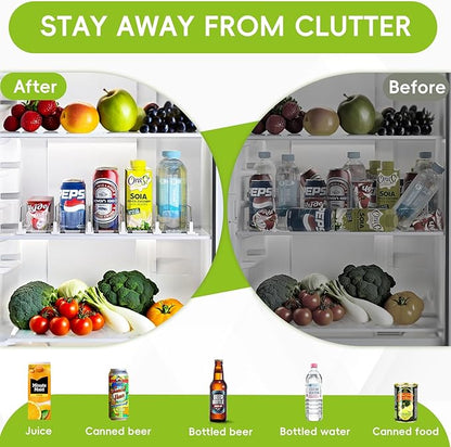 Soda Can Dispenser for Refrigerator,Self-Pushing Drink Organizer for Fridge, Width Adjustable Fridge Organization, Beer Pop Can Water Bottle Drink Dispenser for Fridge (15.1"D) White (White, 6 Row)