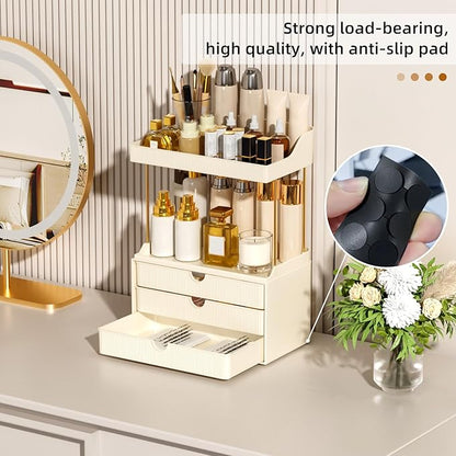 StorBin 3 Drawers Bathroom Vanity Organizer Sidesplashes- 5 Tier Makeup Organizer, Versatile Perfume Organizer, Ideal for Bathroom Storage, Vanity, Large Skincare, Perfume, Present, Cream White