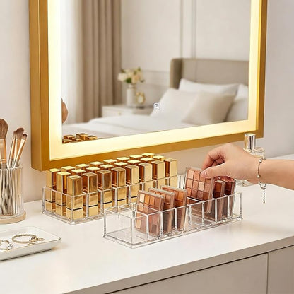 Foraineam 4 Pack Acrylic Compact Organizer Cosmetics Beauty Care Powder Holder Blushes Highlighters Eyeshadow Makeup Organizer