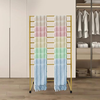 10 Tier Metal Scarf Holder Organizer, Freestanding Hijab Rack, Floor-Standing Hijab Stand for Boutique Display, Retail Store, Bedroom (Gold, 10 Tier)