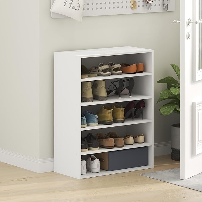 Furinno FANO Shoe Rack, 5-Tier Shoe Organizer, Stackable Shoe Storage, 11.4 x 24.2 x 31.5, for Closet Entryway, Office, Garage, White