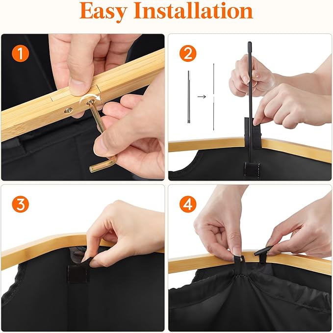 Lifewit 150L Double Laundry Hamper with Lid, Large Laundry Basket with Removable Bag & Bamboo Handles, Fodable Tall Dirty Clothes Hamper for Laundry Collapsible Bin for Bathroom Bedroom Dorm, Black