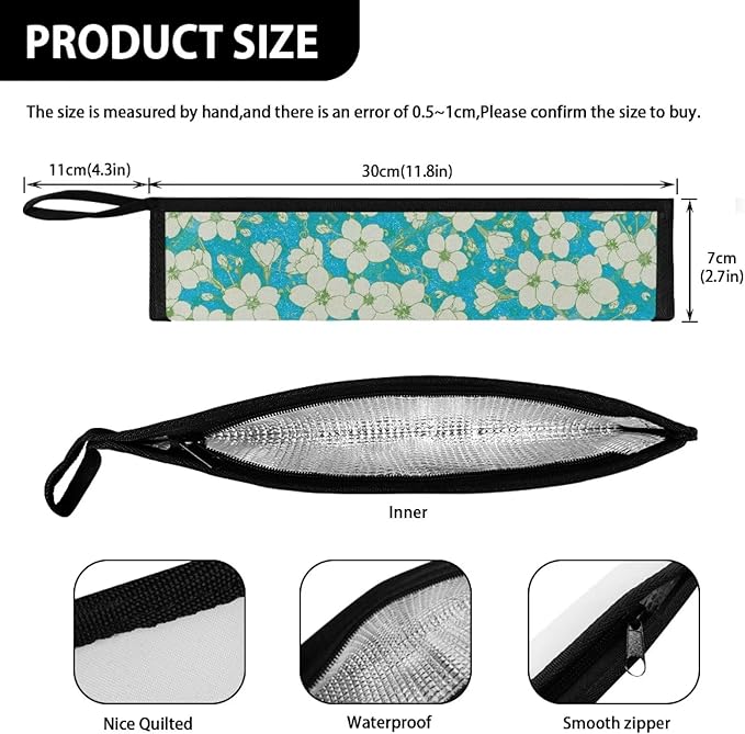 COEQINE White Floral Travel Silverware Chopsticks Carrying Bag Storage Case Storage Leafproof Travel Frok Spoon Knife Case for Work Picnic Travel
