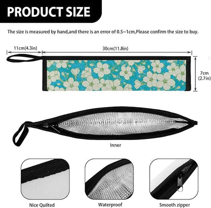 COEQINE White Floral Travel Silverware Chopsticks Carrying Bag Storage Case Storage Leafproof Travel Frok Spoon Knife Case for Work Picnic Travel