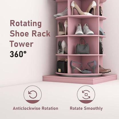 7-Tier Rotating Shoe Rack Tower, 360 Spinning Shoe Rack, Modern Free Standing Spinning Shoe Organizer, Rotating Lazy Susan Shoe Racks for Entryway Doorway, Holds Up to 28 Pairs of Shoes(Pink)