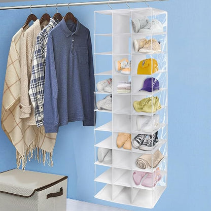 Libeder Hanging Closet Organizers - 30 Section Shoe Shelves, Space Saving Shoe Holder, White