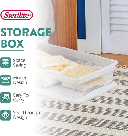 Sterilite 12-Pack 41 Quart Storage Box, Stackable Clear Plastic Bins with Snap-On Lids - Heavy-Duty Organizing Containers for Closet, Bathroom, and Office