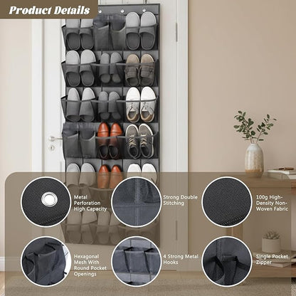 2 PCS 35 Pocket Over the Door Shoe Organizer, Large Capacity Closet Storage for Men and Women, Reusable Breathable Large Mesh Bag Hanging Shoe Rack Organizer for Entryway Closet Bedroom