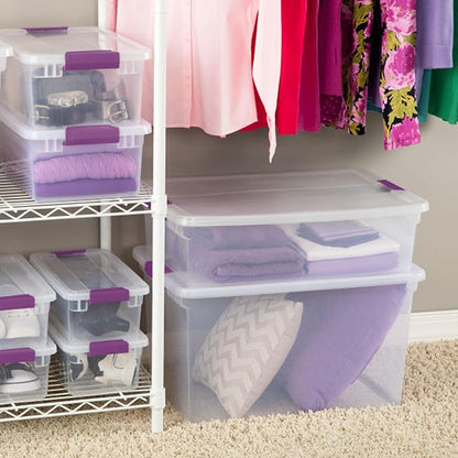 Sterilite 66 Qt ClearView Latch Storage Box, Stackable Bin with Latching Lid, Organize Clothes, Blankets, Items in Closet, Clear Base and Lid, 24-Pack