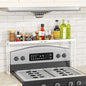 Stove Top Shelf for Curved Stove, Expand 27 to 33 Inch Spice Rack, 4 Level Adjustable Height Spice Shelf, Over the Stove Shelf for Back of Stove Spice Rack Organizer for Countertop, White