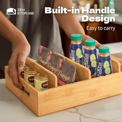 Bamboo Lid Organizer, Plastic Lid Organizer Cabinet, Food Container Lid with 5 Adjustable Dividers for Kitchen Drawer