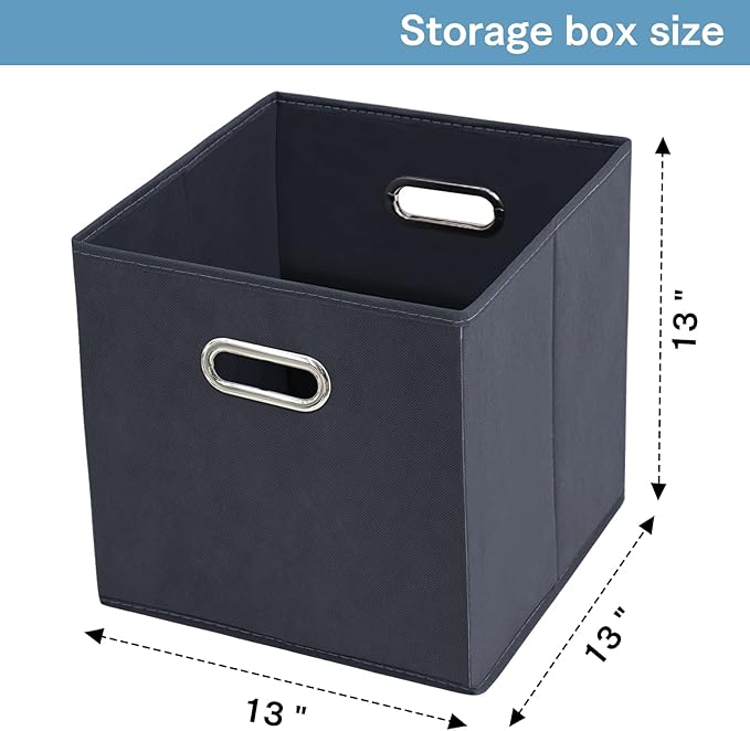 Black Fabric Cubby Storage Bins,13x13x13 Inches ,Cube Organizer Bin Foldable Storage Boxes with Dual Handles Fabric Organizer Box and collapsible Storage basket,Set of 3,Grey