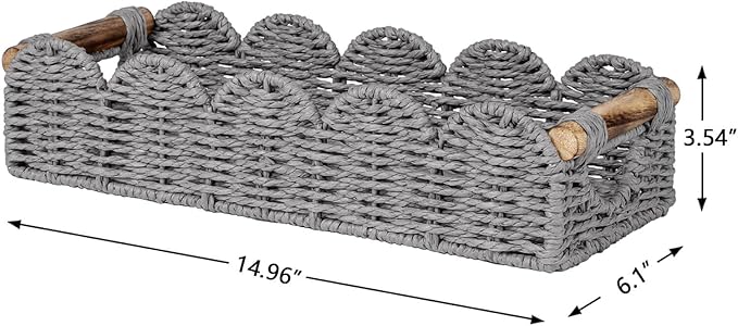 CubesLand Bathroom Basket Organizer w/Cut Out Handle, Back of Toilet Paper Storage Baskets Tray for Bathroom Countertop Decorative, Scalloped Wicker Basket Also for Home Decor, Living Room, Grey