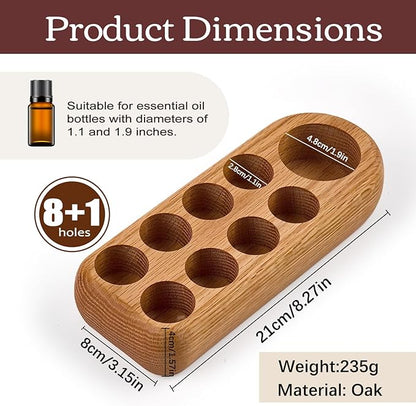RoseFlower Wooden Essential Oil Display Storage Organizer Holder Stand - 9 Slots Red Oak Wood Rack - Holds up to 9 Aromatherapy Bottles - Ideal Gift Presentation Shelf