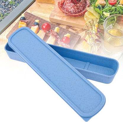 1pcs Portable Flatware Box Travel Tableware Storage Case Box, Utensil Case Flatware Storage Box for Cutlery Kit, 9.84 x 2.40 inch (Blue)