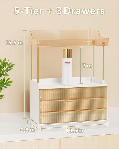 Anylady Bathroom Organizers and Storage, Makeup Organizer (Sturdy Durable Attractive), Ideal for Vanity, Countertop, Counter, Perfume, Skincare, Cabinet, Cosmetic, Dresser Organizer (Gold)