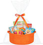 ShellKingdom Storage Basket with Handles, Empty Gift Basket with Gift Bags and Ribbon, Small Woven Baskets for Home, Nursery Storage Organizer, 12 X 8 X 5 INCH, Orange