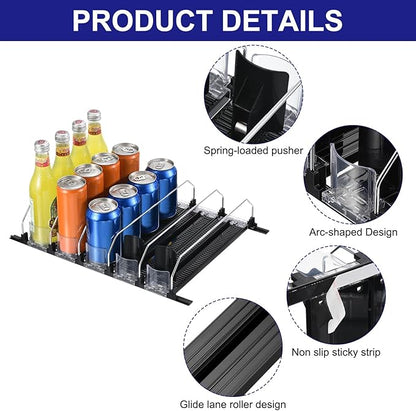 uxcell 5pcs Soda Can Organizer for Refrigerator, Self-Pushing Drink Organizer for Fridge, Width Adjustable Drink Dispenser Beverage Pusher For Pantry Vending Machine, Black