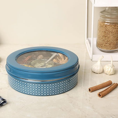 dudki 7 in 1 Stainless Steel Spice box for kitchen sturdy Masala dabba jar for Spices Seamless Design (Dusky Blue)