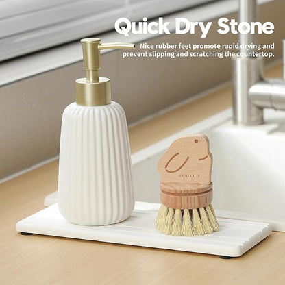 Razborci 2PCS Diatomite Quick Stone Drying Tray Mat for Bathroom & Kitchen Counter, Instant Dry Water Absorbent Drink Bar Coaster,Vanity Sink Caddy Organizer,Dish Soap Sponge Holder, White,9"x3.5"