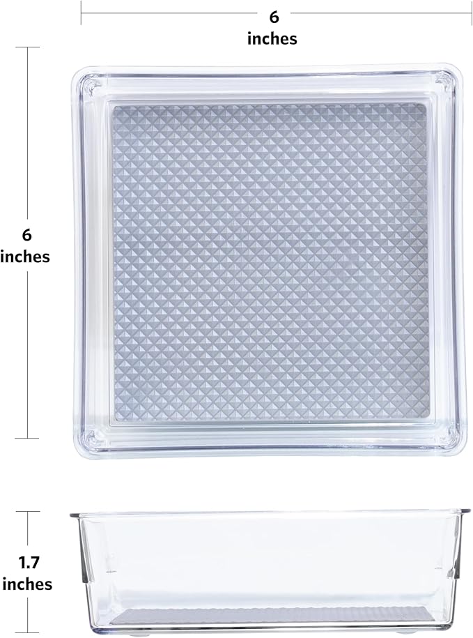 Glad Drawer Organizer Bin, 6x6 - Heavy Duty Clear Plastic Storage Tray for Junk Drawers, Kitchen Utensils, Bathroom Vanity, and Organizing Pantry - BPA Free, Food Safe, Non Slip