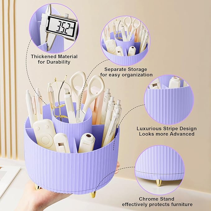 Diesisa Makeup Brush Holder Organizer,360° Rotating Makeup Brush Organizer,5 Slot Make up Brushes Cup for Cosmetics, Nail Polish, Art Supply, Bathroom Vanity Desktop Organizer - Purple