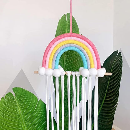 Rainbow Tassels Hair Bows Holder Hanging Baby Hair Accessories Storage Headband Holder Hair Clips Organizer Rainbow Hairpins Hanger Wall Hanging Rainbow Decoration