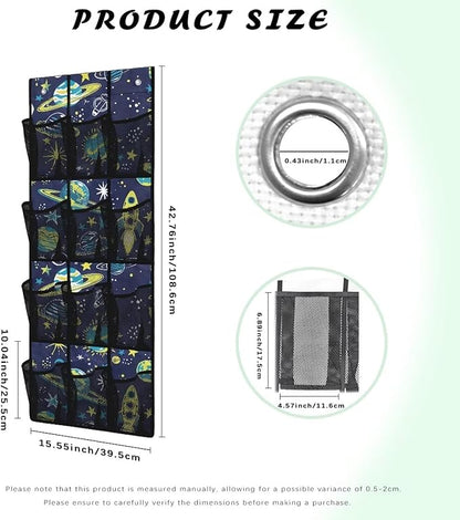 Space Planet Over Door Organizer for Kids, 12 Pockets Astronaut Theme Shoe Rack, Durable Oxford Fabric Storage Bag for Bedroom, Playroom & Science Decor