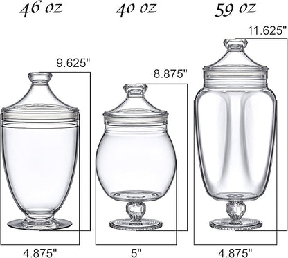 Amazing Abby - Admire - Plastic Apothecary Jars (3-Piece Set, 60/46/40 oz) (NOT Glass), Acrylic Jars with Lids, Bathroom Canisters, Candy Buffet, Wedding Display, BPA-Free and Shatter-Proof