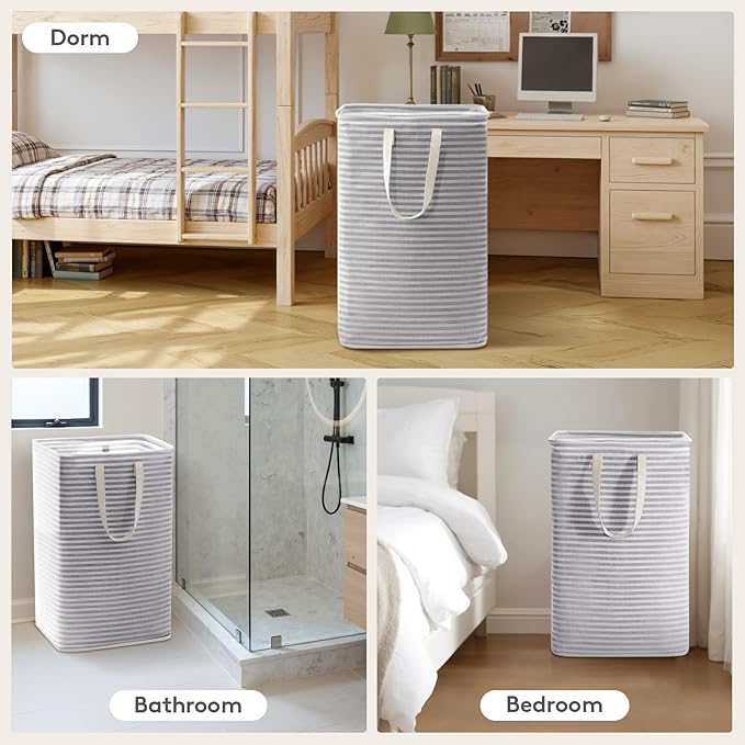 Lifewit 2 Packs Freestanding Clothes Hamper with Carry Handles, Large Tall Laundry Basket for Organization for Adults in Laundry Room Dorm Bedroom, Gray, 2 x 75L