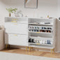 JOZZBY Shoe Cabinet for Entryway, White Narrow Shoe Storage Cabinet with 2 Flip Drawers, Freestanding Hidden Shoe Rack Storage with Open Shelves for Hallway, Living Room, Set of 2