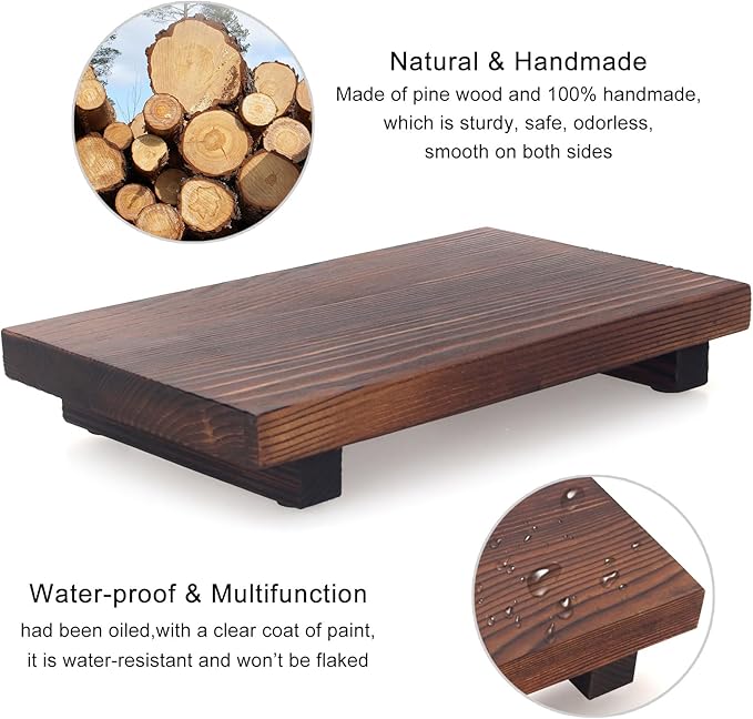 Small Bathroom Counter Organizer Tray Wooden Pedestal Stand for Display Decor Farmhouse Wood Risers Soap Dish Dispenser Holder for Kitchen Sink Tray Modern Bathroom Vanity Accessories Decorative trays