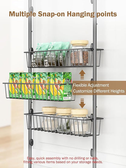Delamu Over The Door Pantry Organizer, 9-Tier Pantry Door Organizers and Storage with Adjustable Basket, Metal Hanging Spice Rack, Seasoning Organizer, Door Organizer for Home Kitchen Bathroom, Black