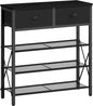 YATINEY 4 Tier Shoe Rack, Large Capacity Shoe Storage Organizer, Metal Shoe Shelf with Drawer and Wooden Top, for 16 Pairs of Shoes, for Entryway, Closet, Black SS24BB