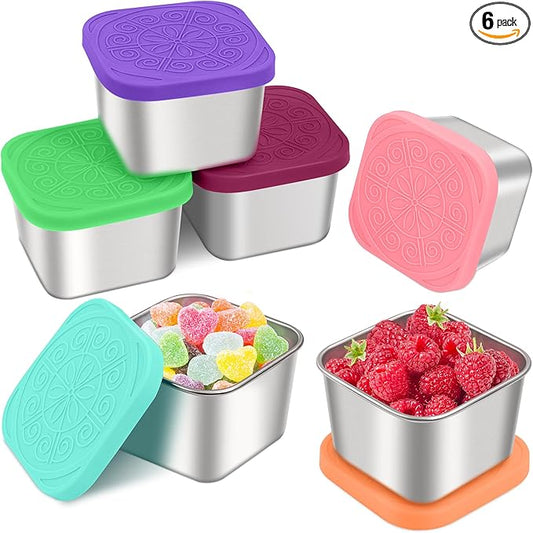 Qukaka Stainless Steel Snack Containers for Kids,7.2oz Easy Open Leak Proof Reusable Snack Box Container with Lids,Small Lunch Containers for Meal Prep,School,Picnic and Travel-6Pack