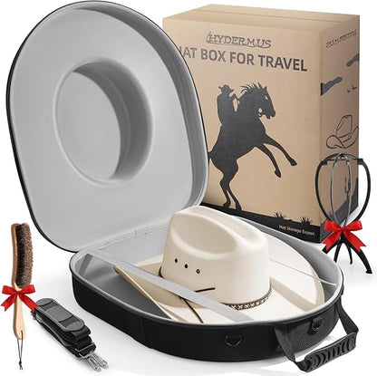 Hat Can for Cowboy Travel Extra Large, Waterproof Hard Case Box Storage for Fedora Panama Tweed Cap Holder Organizer Carrier with Adjustable Carry Strap, Men's Western Gifts, Large Grey Interior